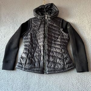 Calvin Klein Jacket Womens Medium Black‎ Duck Down Puffer Quilted Hooded Outdoor